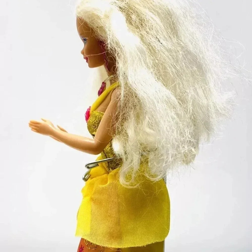 MATTEL BARBIE Doll Blonde Hair Blue Eyes Yellow Gown Earrings/Necklace 12" Tall - Picture 8 of 11